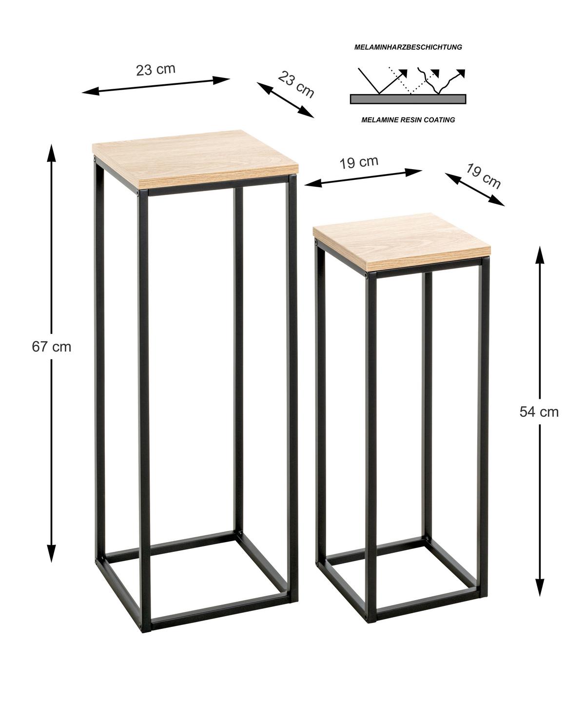 ZESTAW STOLIKÓW BOCZNYCH WATFORD - kolor dębowy/czarny, Trend, materiał drewnopochodny/metal (19-23/19-23/54-67cm)