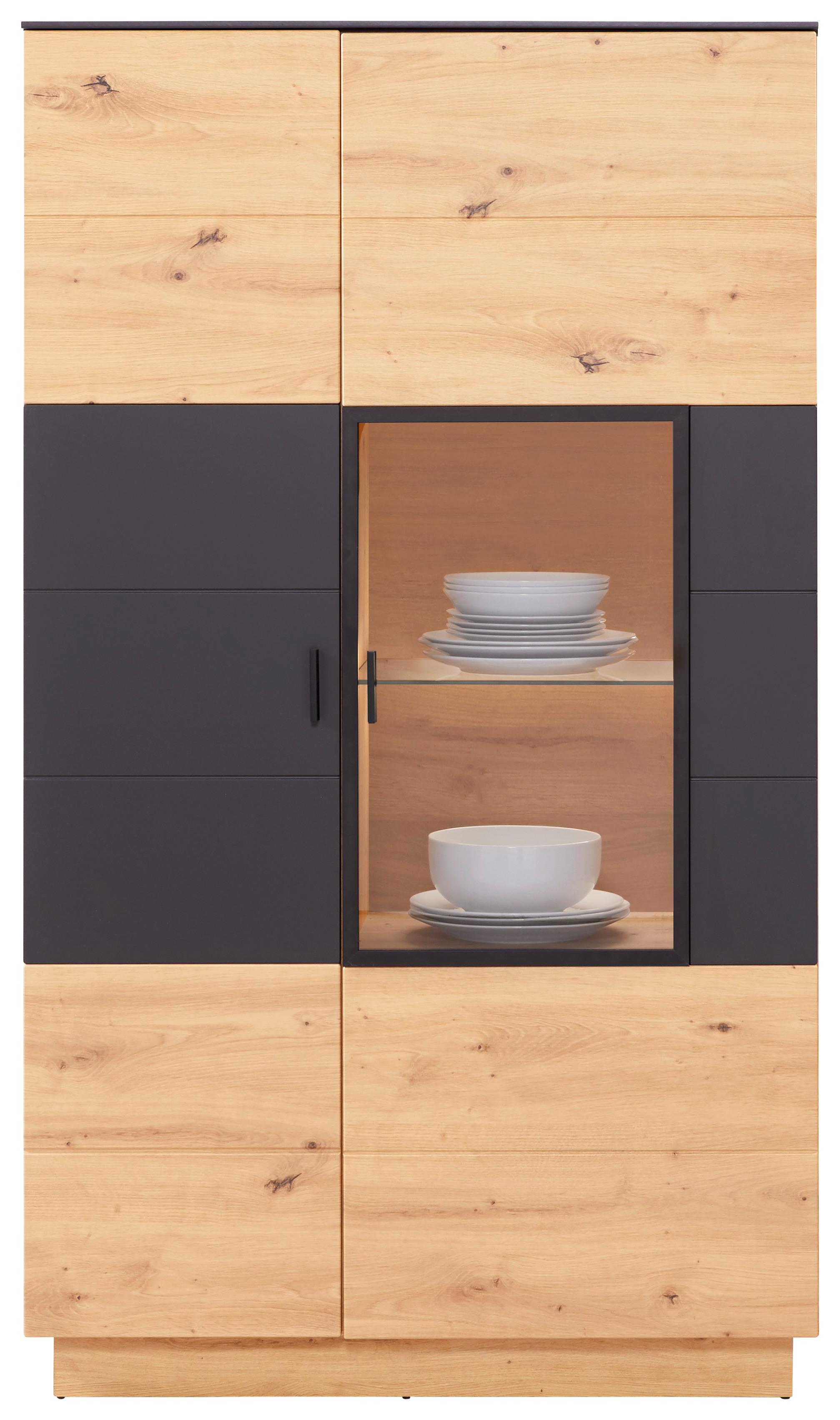 Vitrina Tonale, Barva Hrasta, Temno Siva - črna/siva, Moderno, umetna masa/steklo (93,5/163,5/40cm) - Mömax