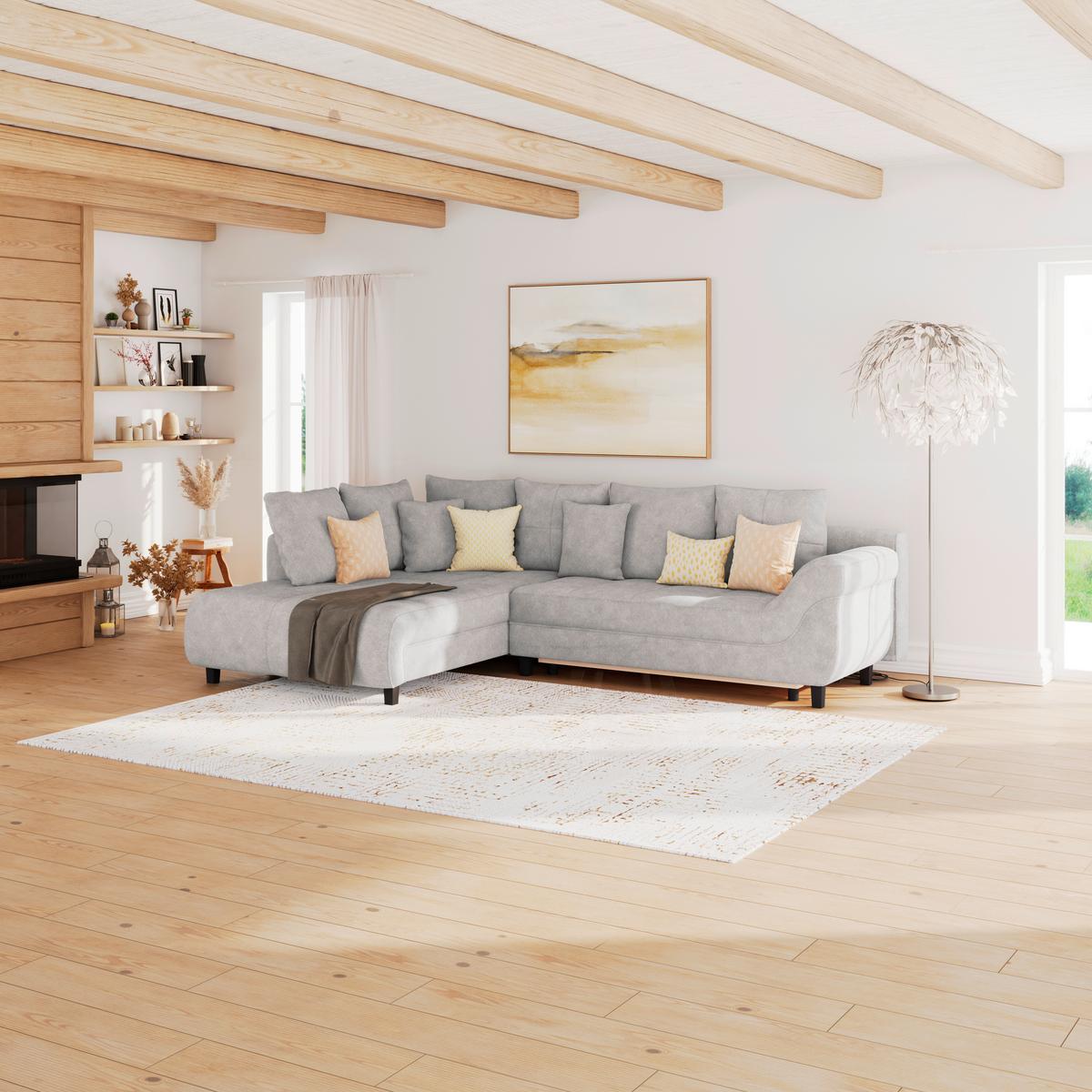 Kutna Garnitura Mendoza - srebrne boje/crna, Design, tekstil/drvo (197/309cm) - Modern Living