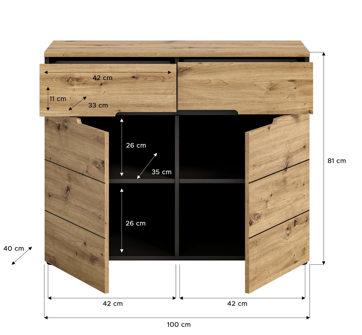 Kommode Canu ca. 100x81 cm Eiche/Grau - KONVENTIONELL, Holzwerkstoff (100/81/40cm) - MID.YOU