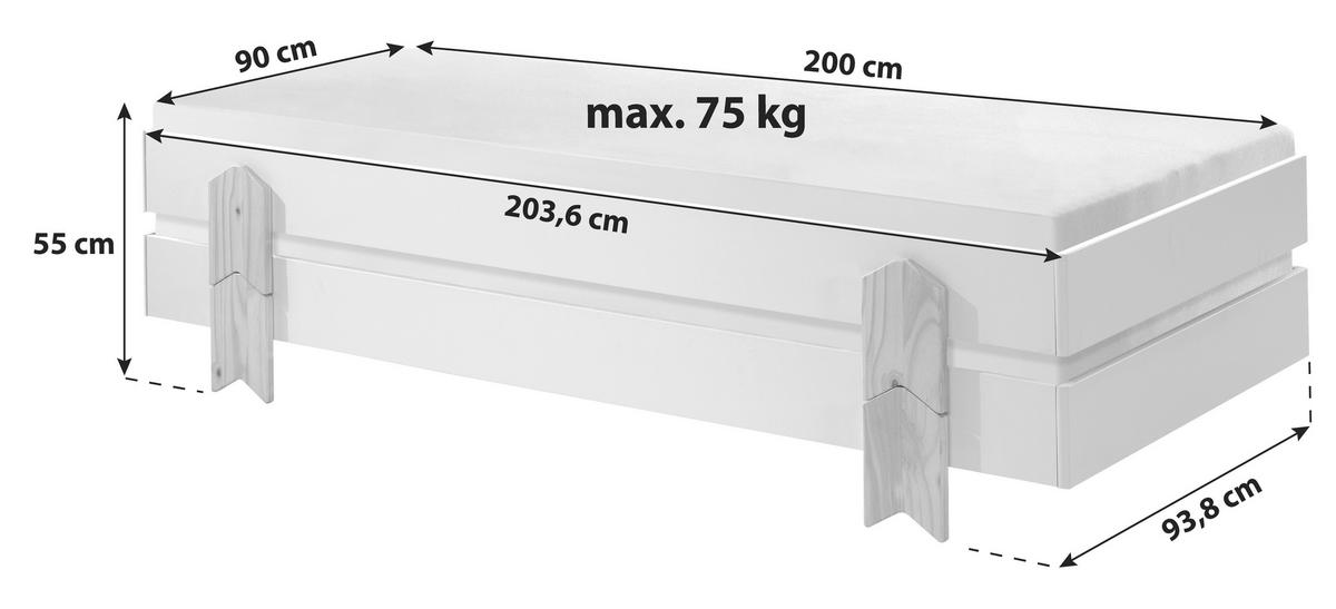 Stapelbett Modulo Weiß - Weiß/Kieferfarben, MODERN, Holz/Holzwerkstoff (90/200cm) - Vipack