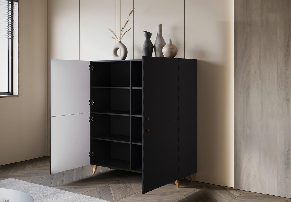Visoka Komoda Phuket 120, Črna - zlate barve/črna, Trend, umetna masa/leseni material (120/130/39cm) - Livetastic