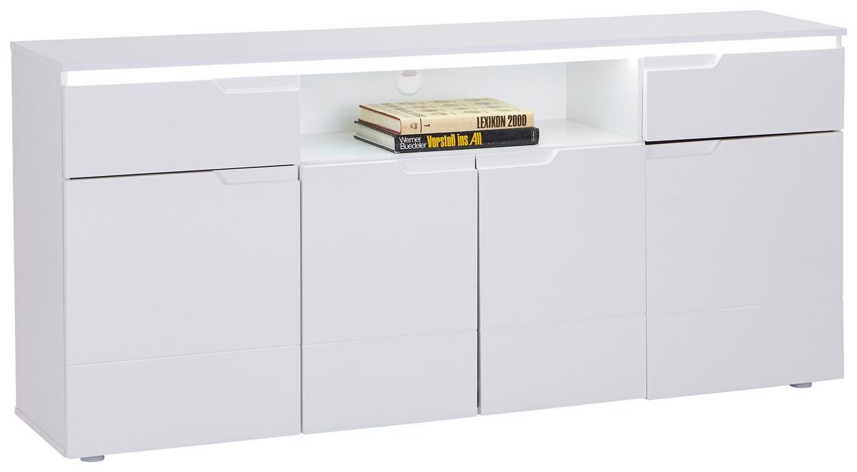 Comodă HILTON - alb/alb lucios intens, Modern, material pe bază de lemn (180/83,6/40cm) - Modern Living