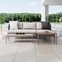 Loungegarnitur Noel Grau Aluminium, 4-teilig - Taupe/Naturfarben, MODERN, Glas/Kunststoff (217/145/72cm) - Mömax