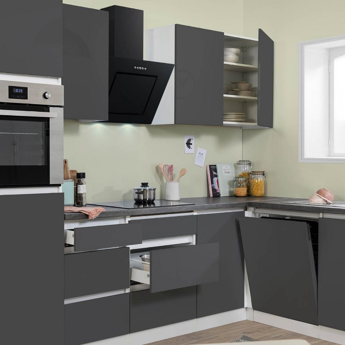 Eckküche Premium Grau Hochglanz ca. 280x172 cm - Grau Hochglanz/Weiß, MODERN, Holzwerkstoff (280/172cm) - Respekta
