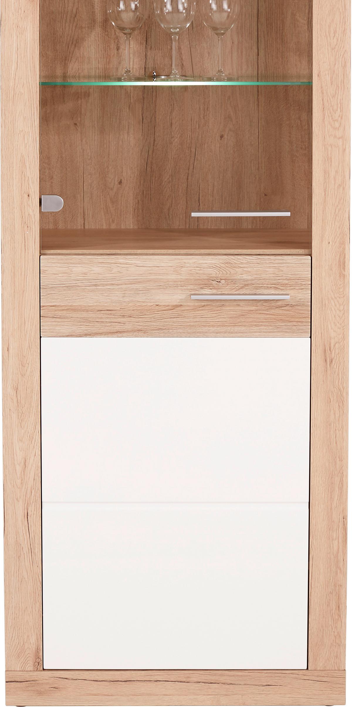 Vitrină Malta - alb/culoare lemn stejar, Modern, sticlă/material pe bază de lemn (63,9/196,6/34,9cm) - Modern Living
