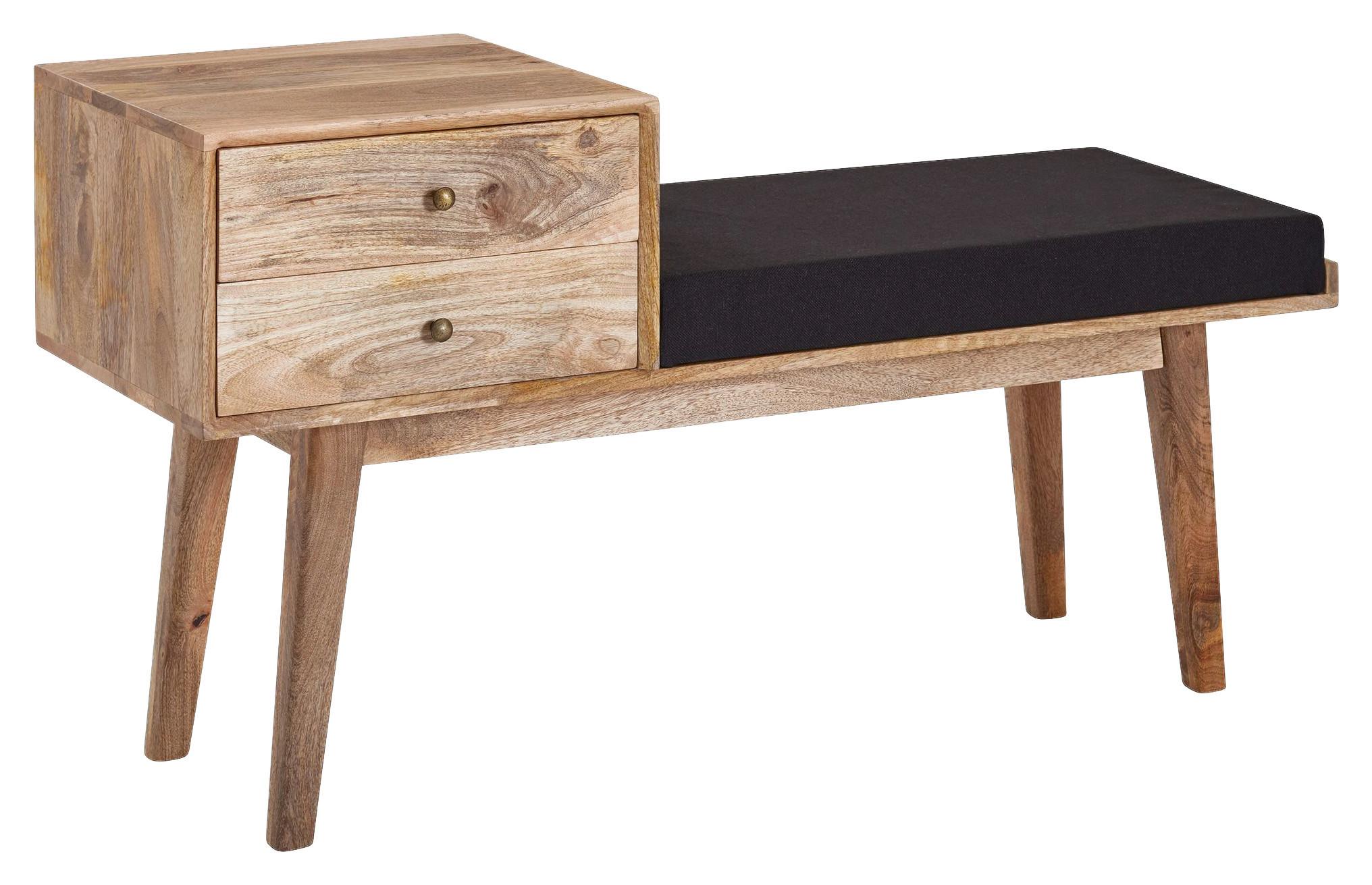 Hockerbank Mangoholz Braun / Schwarz H: 65 cm + Schubladen - Schwarz/Braun, MODERN, Holz/Textil (120/65/40cm) - MID.YOU