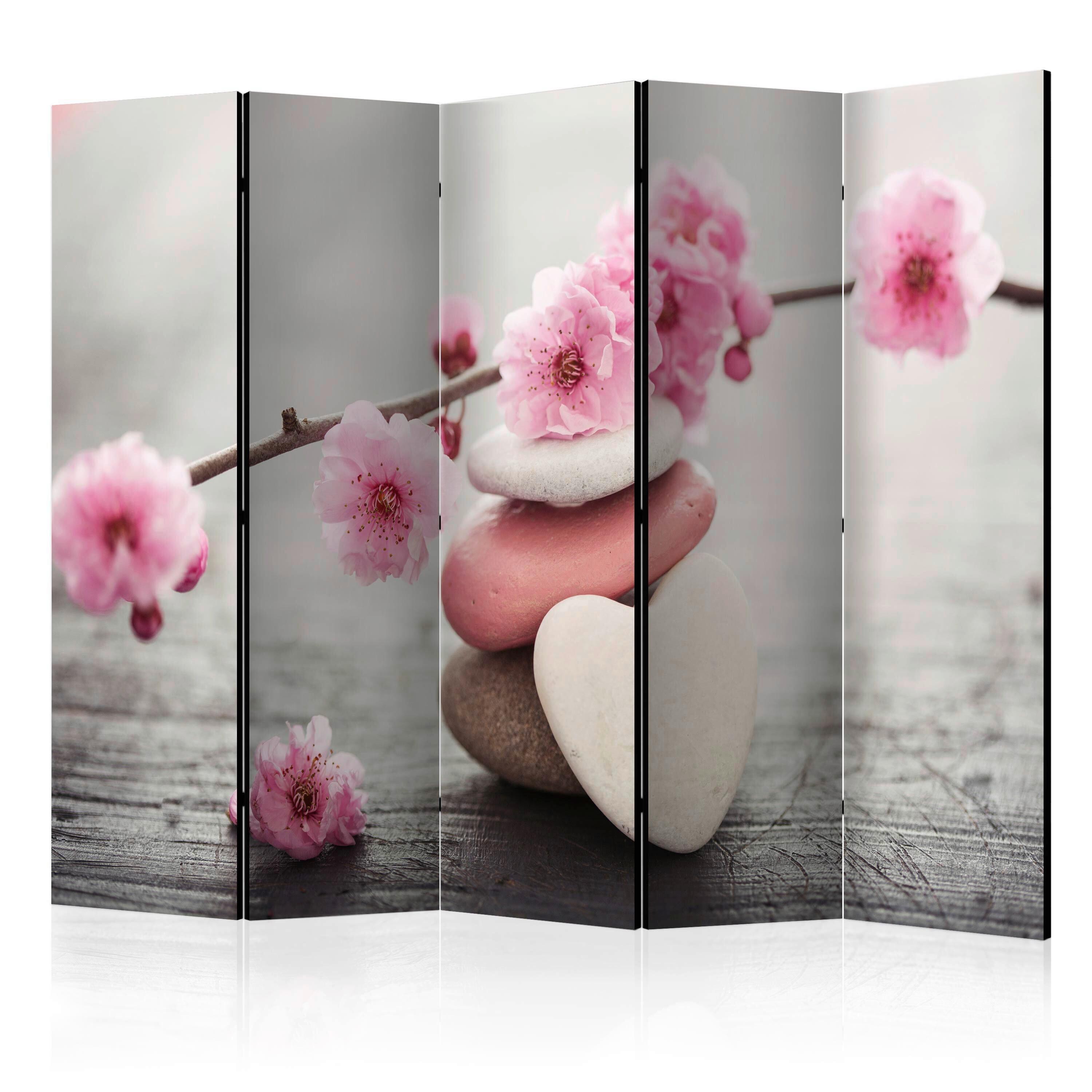 Paravan Zen Flower Ii, 5-Delni, Dvostranski - pink/biserna, Basics, tekstil/les (225/172/3cm) - artgeist