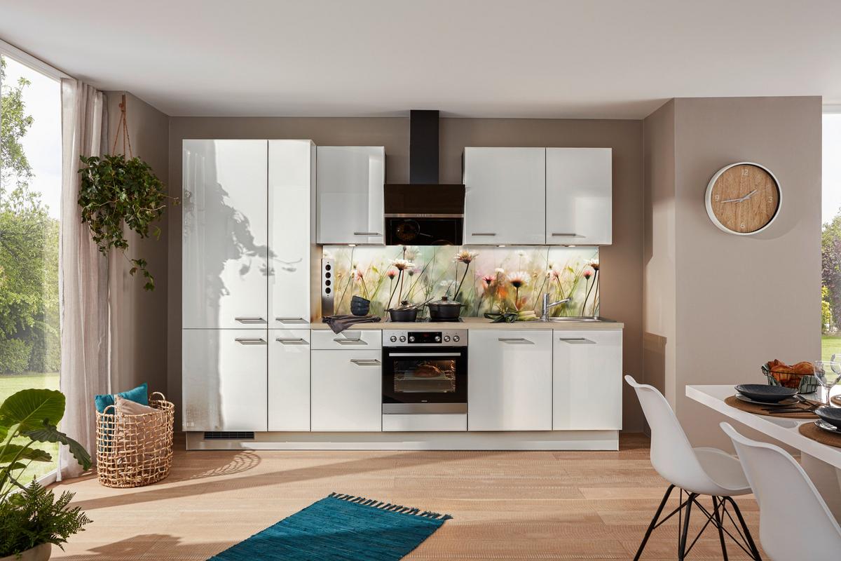 Küchenblock IP4050 in Weiss Hochglanz - Weiß, MODERN, Holzwerkstoff/Metall (310cm) - Impuls