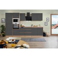 Küchenblock Lorena mit Geräten ca. 335 cm Grau Hochglanz - Grau Hochglanz/Eichefarben, Basics, Holzwerkstoff (335cm) - Respekta