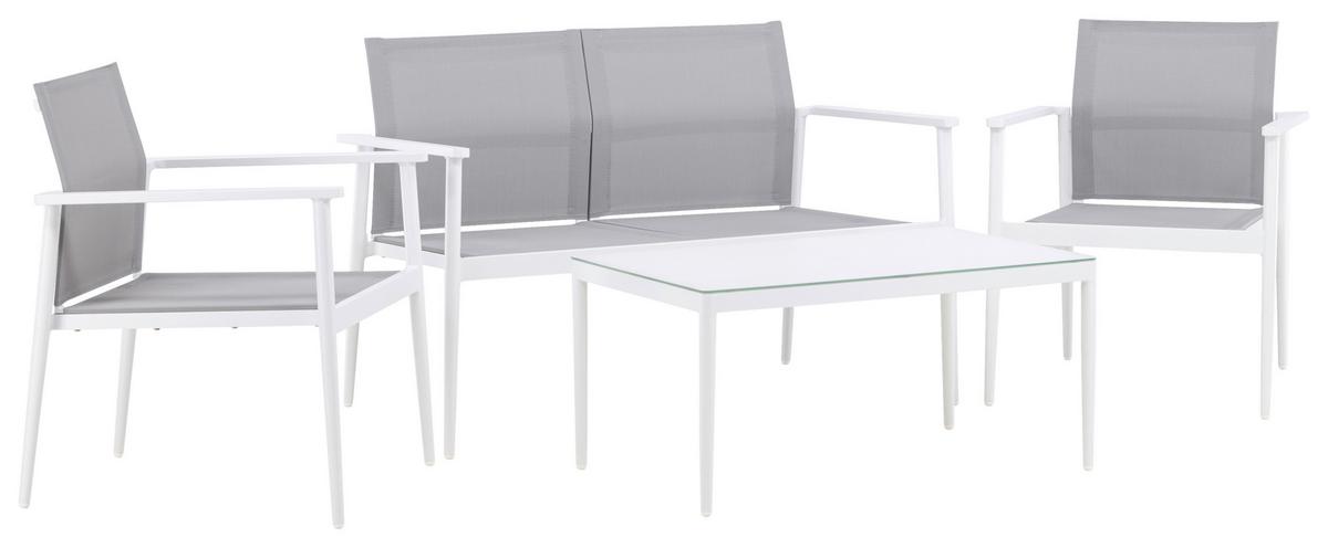 Loungegarnitur Break Weiß/Grau - Weiß/Grau, KONVENTIONELL, Glas/Textil - Gardenson