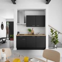 Küchenblock Touch Low m. Geräten Schwarz - Edelstahlfarben/Eichefarben, MODERN, Holzwerkstoff/Metall (180cm) - Nobilia