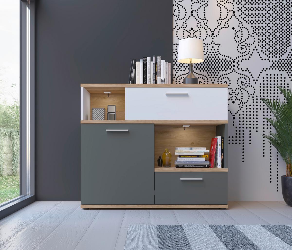 Komoda Twenty - bijela/boje grafita, Moderno, drvni materijal/plastika (100/86/40cm) - Modern Living