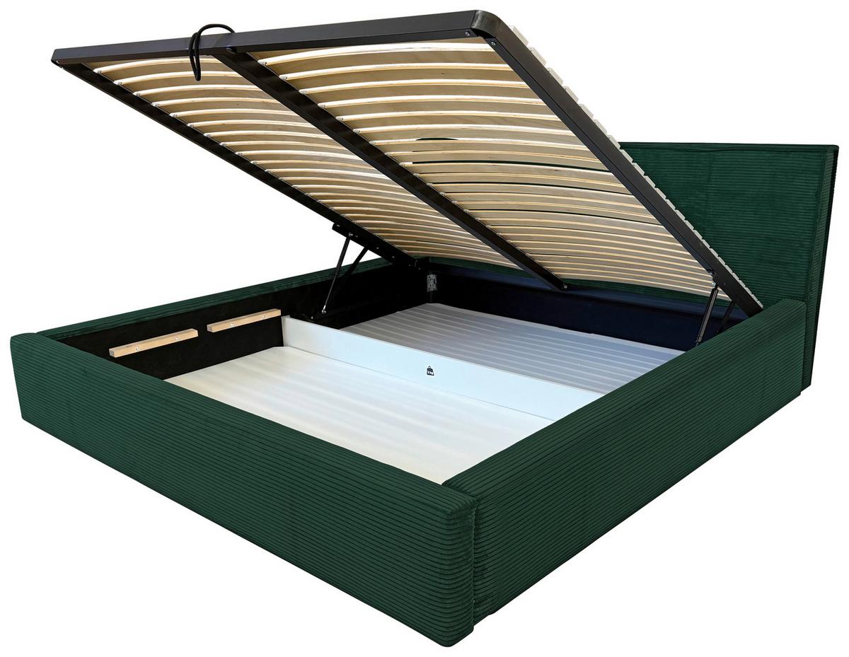Oblazinjena Postelja Inez, Temno Zelena, 180x200cm - črna/temno zelena, Moderno, kovina/tekstil (180/200cm) - P & B