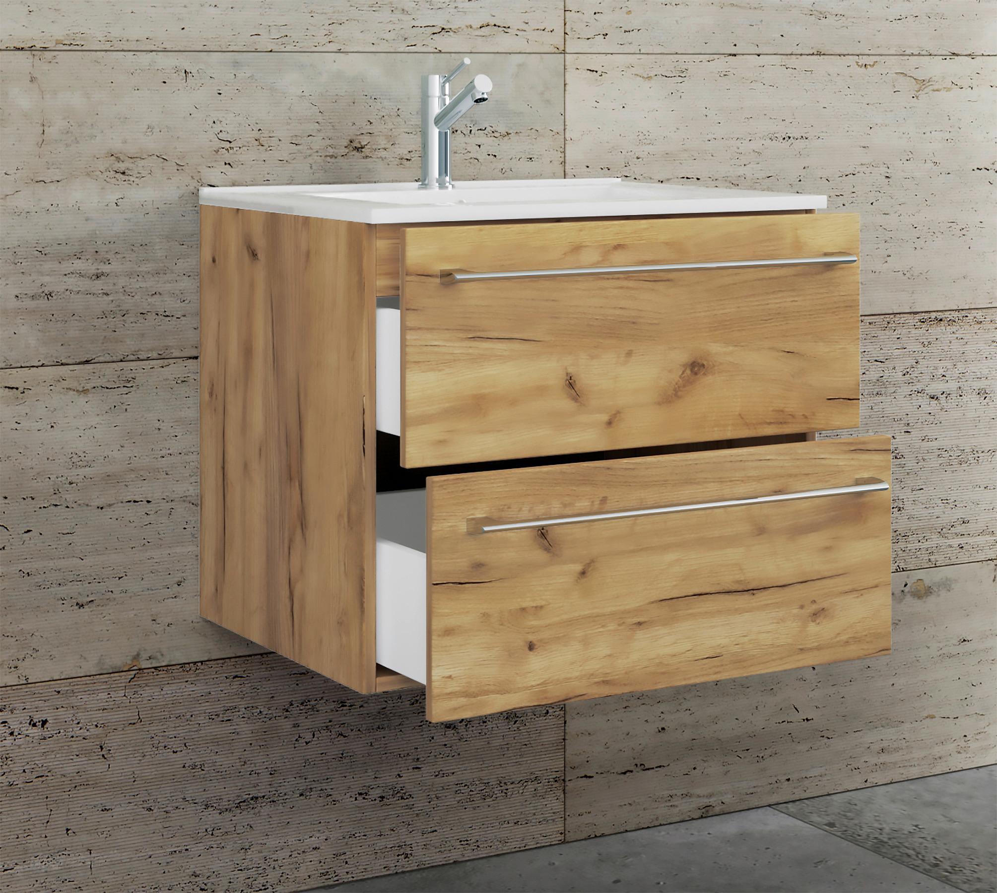 Kombiniran Umivalnik Badinos, Medeni Hrast - bela/medeni hrast, Moderno, leseni material/keramika - MID.YOU