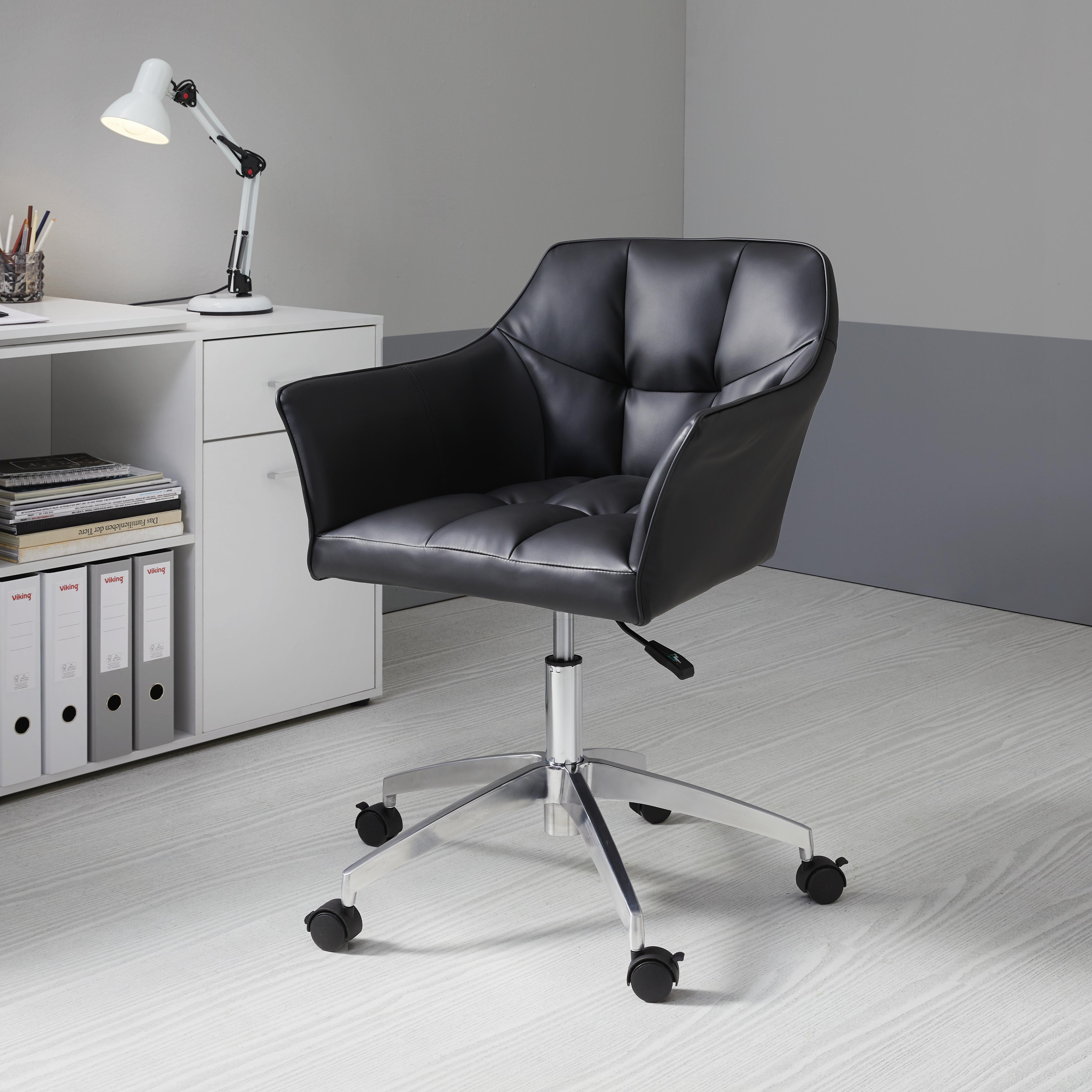 Drehstuhl in Schwarz 'Boss' - Chromfarben/Schwarz, MODERN, Textil/Metall (66/82,5-96,5/64,5cm) - Bessagi Home