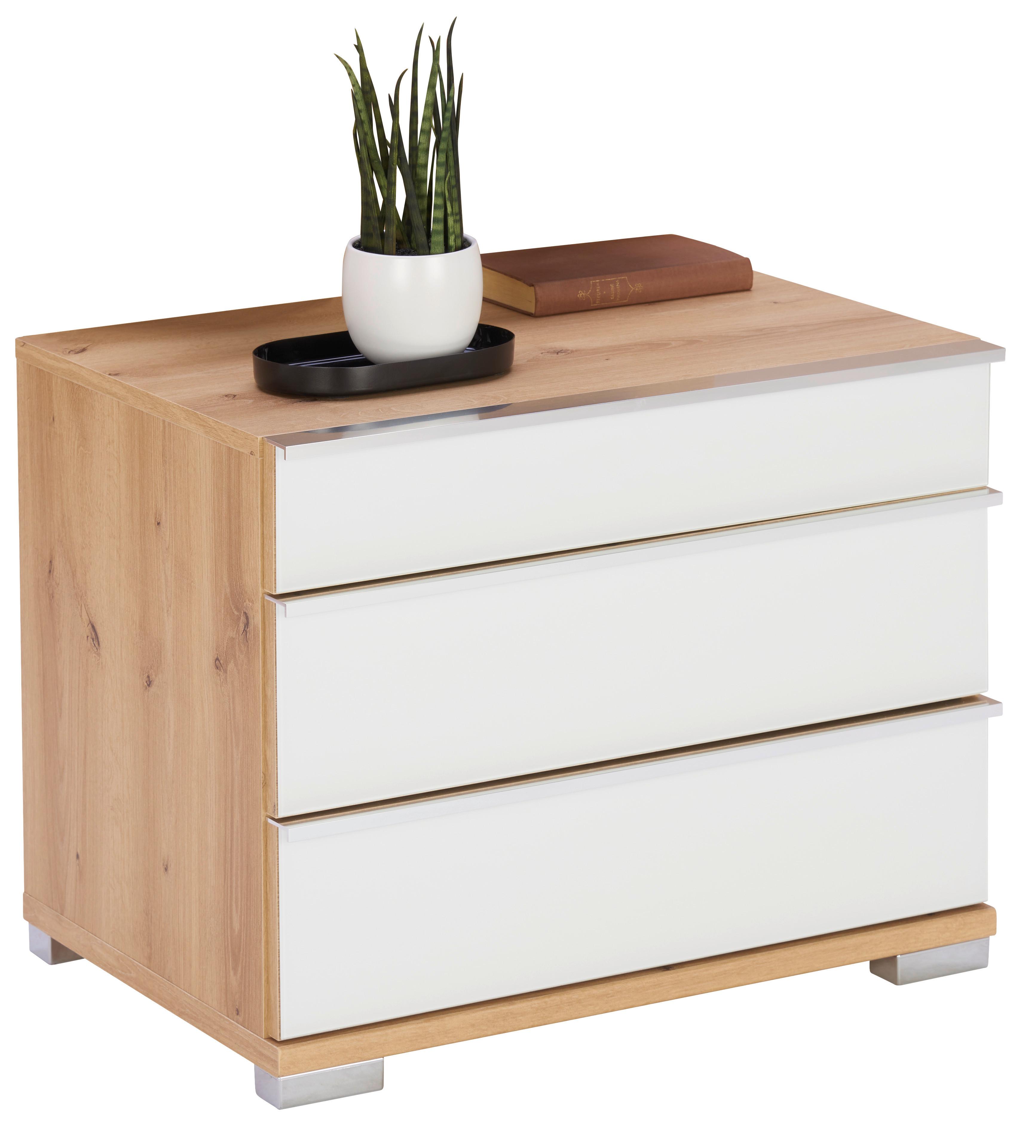 ZESTAW SZAFEK NOCNYCH LOFT - biały/kolor chromowy, Konventionell, materiał drewnopochodny/tworzywo sztuczne (60/48/42cm) - Venda