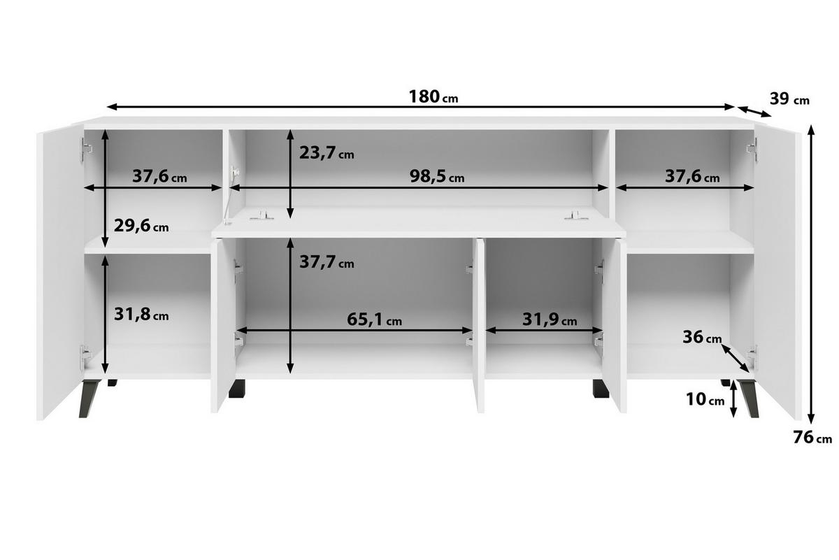 Široka Komoda Phuket, Barva Hrasta, Antracit - črna/barva kostanjevega hrasta, Design, umetna masa/leseni material (180/76/37,5cm) - P & B