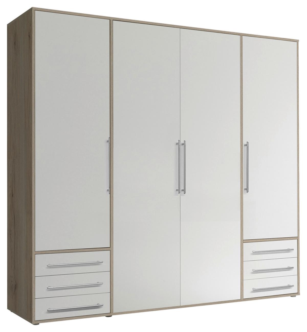 Omara S Klasičnimi Vrati Lyss, Bela, Hrast, 206 Cm - srebrne barve/bela, Moderno, umetna masa/leseni material (206/194/58cm) - Livetastic