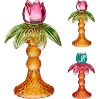 Gyertyatartó Flower - narancs/kék, Design, üveg (11/17.5/11cm)