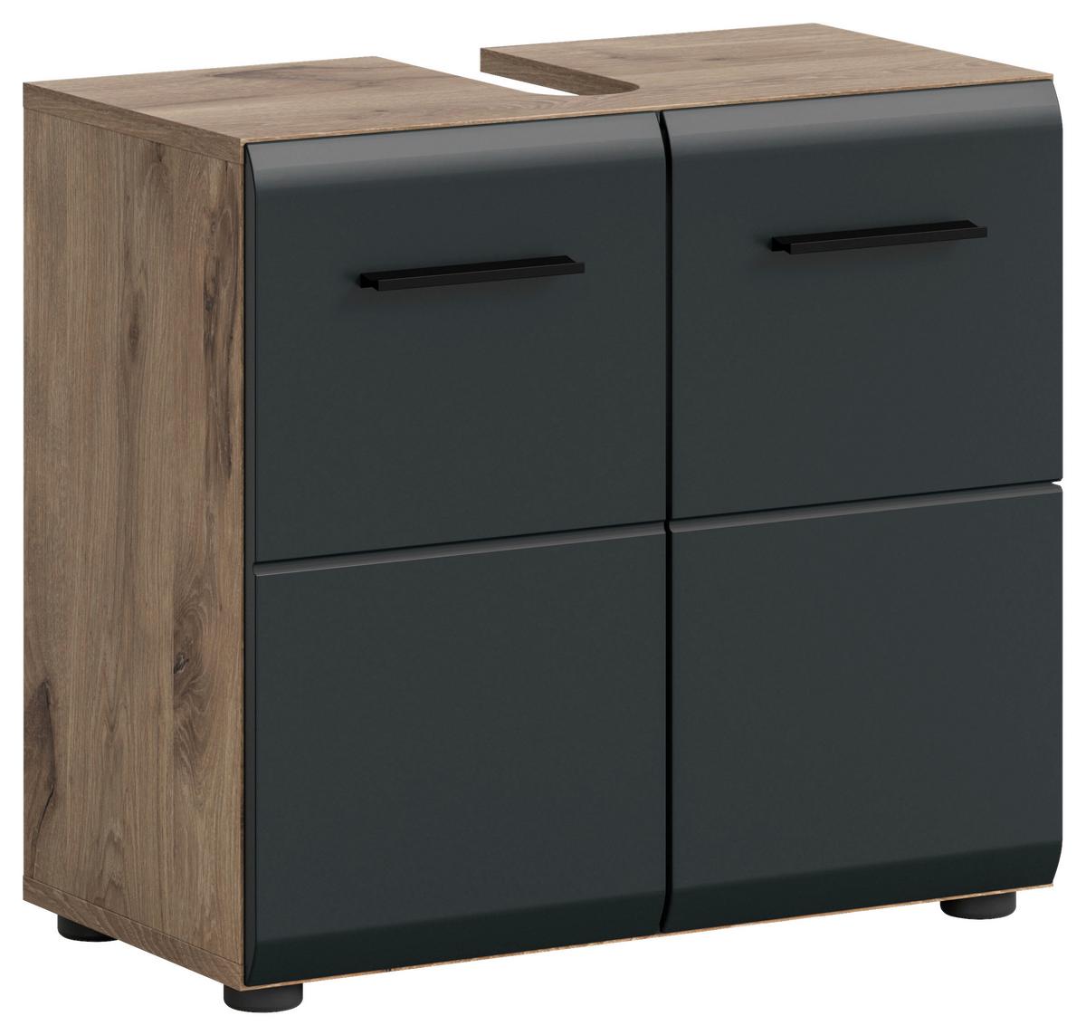 WASCHBECKENUNTERSCHRANK ICE - Eiche dunkel/Schwarz, Basics, Holzwerkstoff/Kunststoff (60/54/30cm) - MID.YOU