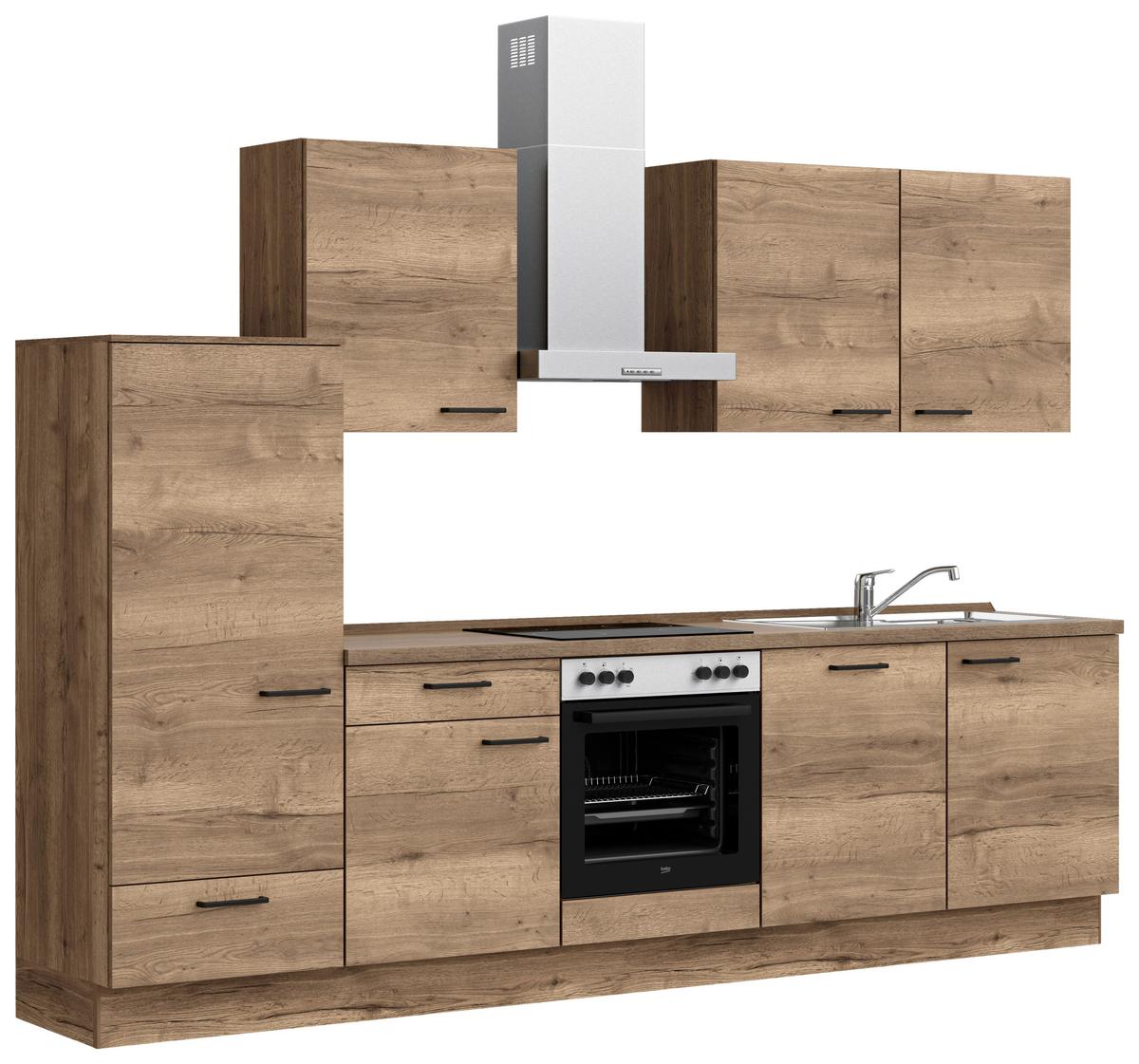 Küchenblock Structura Low m. Geräten Eiche dunkel - Eiche dunkel/Eichefarben, MODERN, Holzwerkstoff/Metall (300cm) - Nobilia