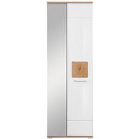 Garderobenschrank in Eiche/Weiss Hochglanz - Weiss Hochglanz/Chromfarben, Modern, Glas/Holzwerkstoff (65/195/38cm) - Mömax