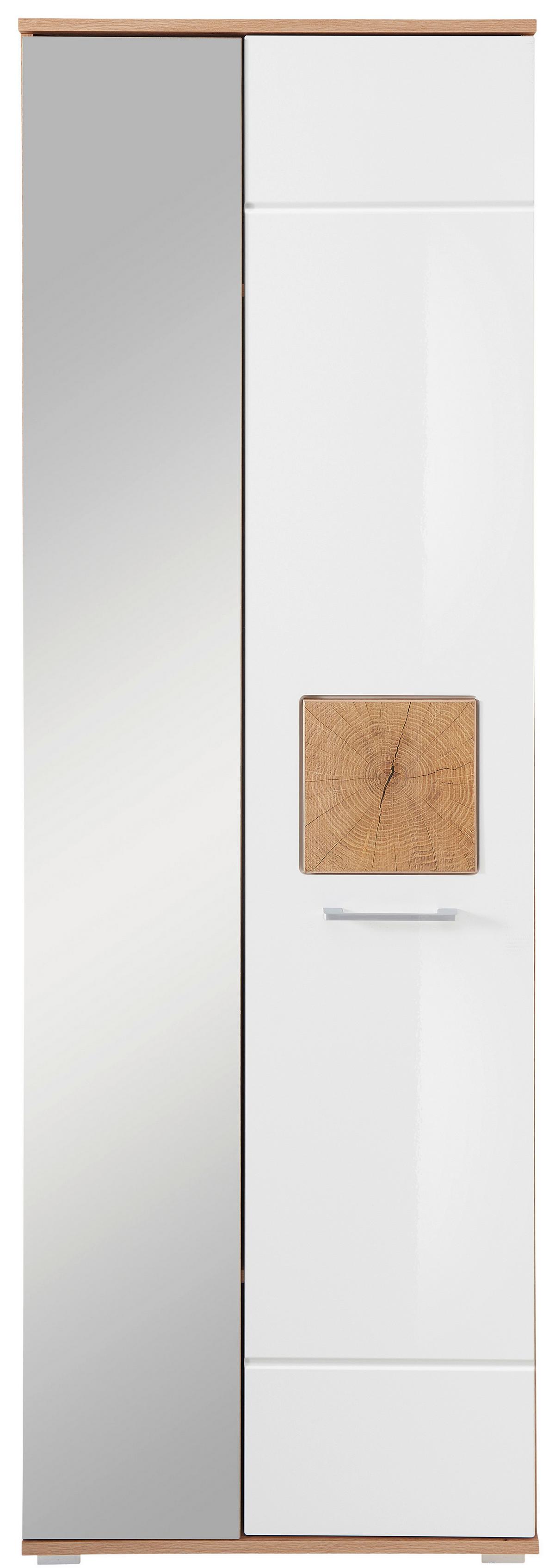 Garderobenschrank in Eiche/Weiss Hochglanz - Weiss Hochglanz/Chromfarben, Modern, Glas/Holzwerkstoff (65/195/38cm) - Mömax