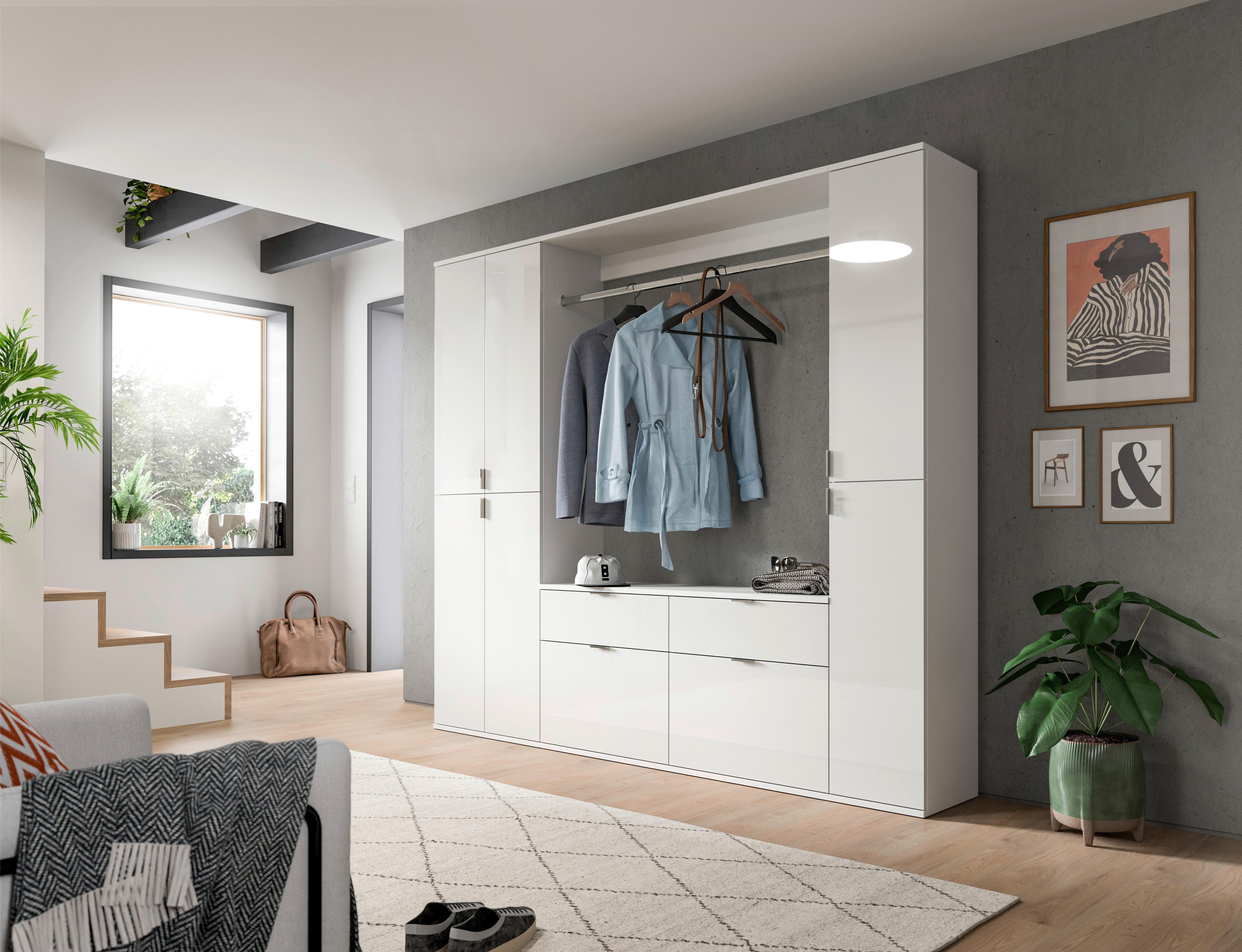 Garderobe Projekt X ca. 212x193 cm Weiß - Weiß Hochglanz, MODERN, Holzwerkstoff (212/193/34cm) - MID.YOU