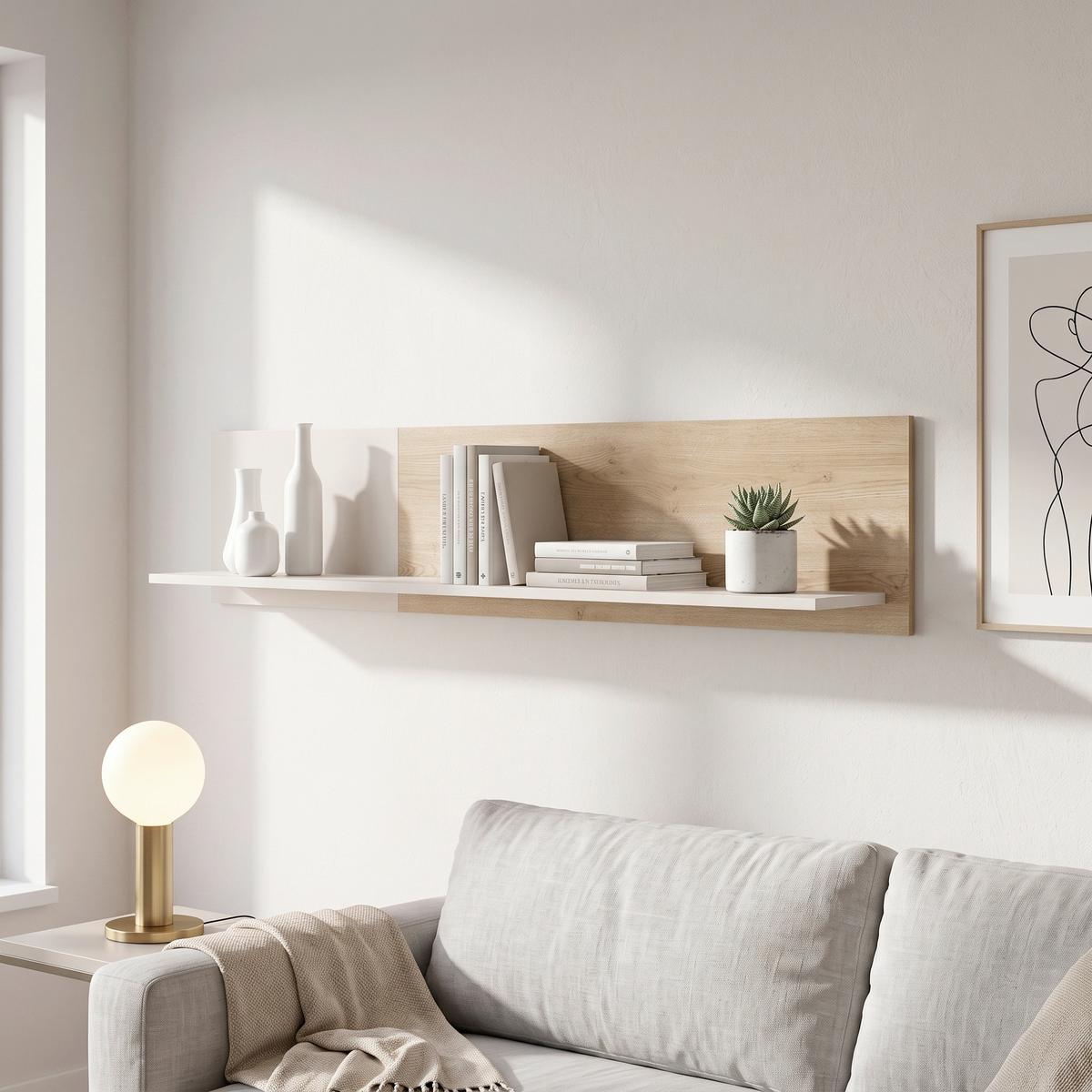 Etajeră De Perete Samm - bej/culoare lemn stejar, Trend, material pe bază de lemn (153,6/30/22cm) - Modern Living