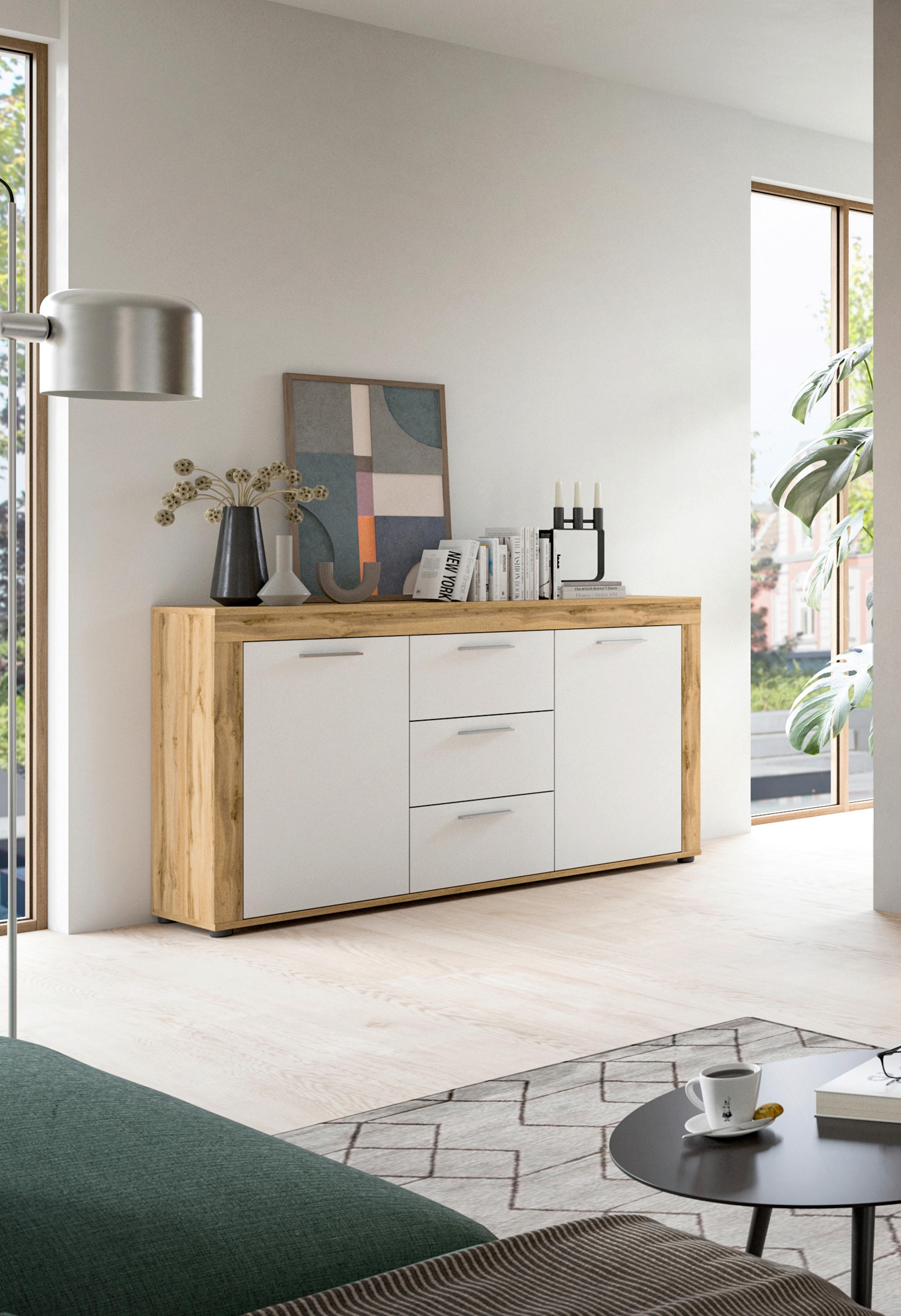 Comodă cu uși JAM - stejar Wotan, Design, material pe bază de lemn (125/80/35cm) - Modern Living