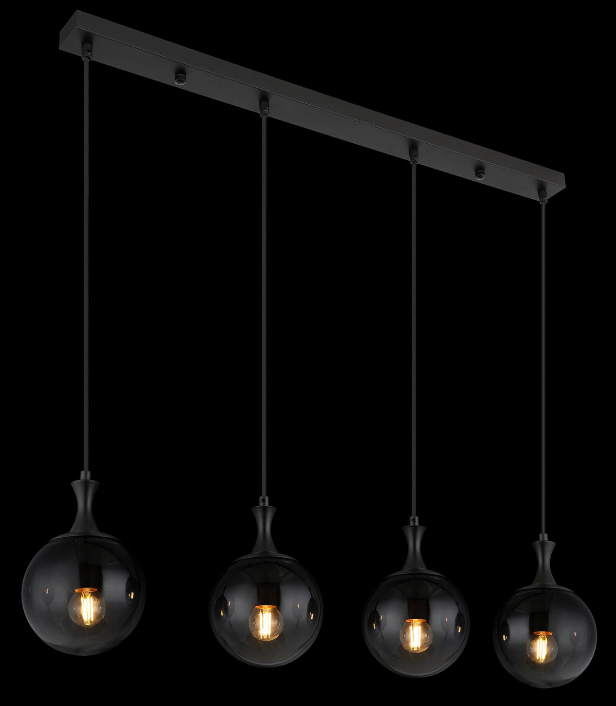 HÄNGELEUCHTE 15885-4H - Schwarz, Design, Glas/Kunststoff (90/15/130cm) - Globo