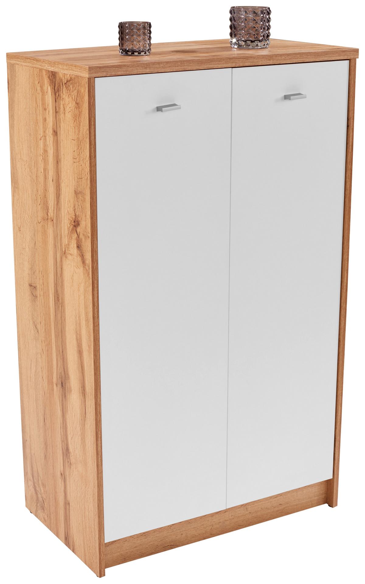 Komód 2 Ajtó Tölgy-fehér Szín 4-You - krómszínű/tölgyfa színű, Modern, műanyag/faalapú anyag (74/111,4/34,6cm)