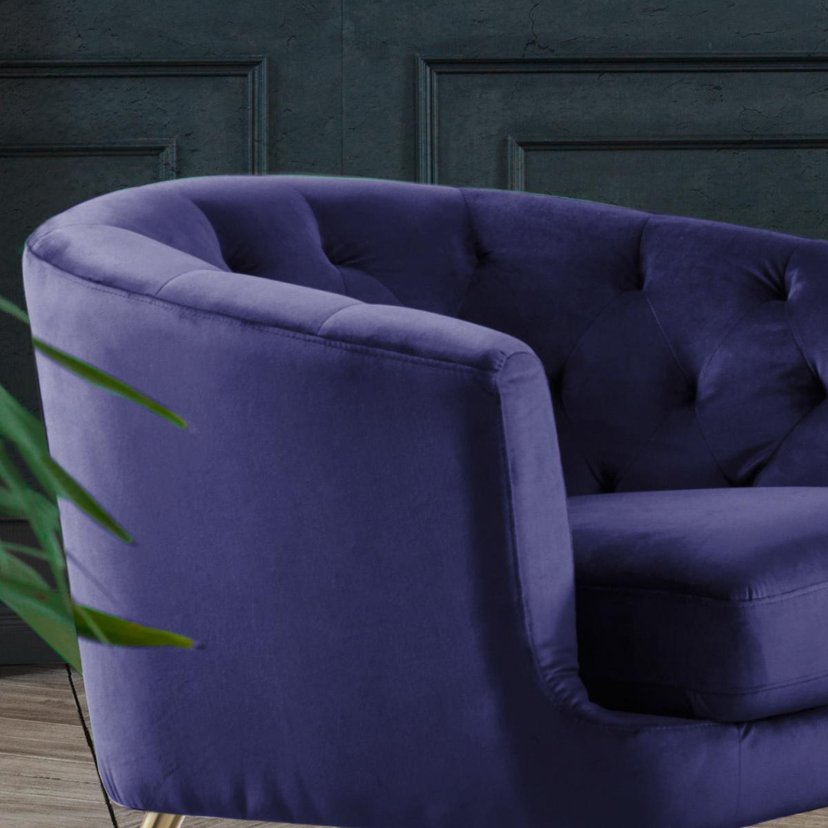 Fotelj Chesterfield Lita, Modra, Žamet - zlate barve/modra, Moderno, kovina/tekstil (89/78/83cm) - Modern Living