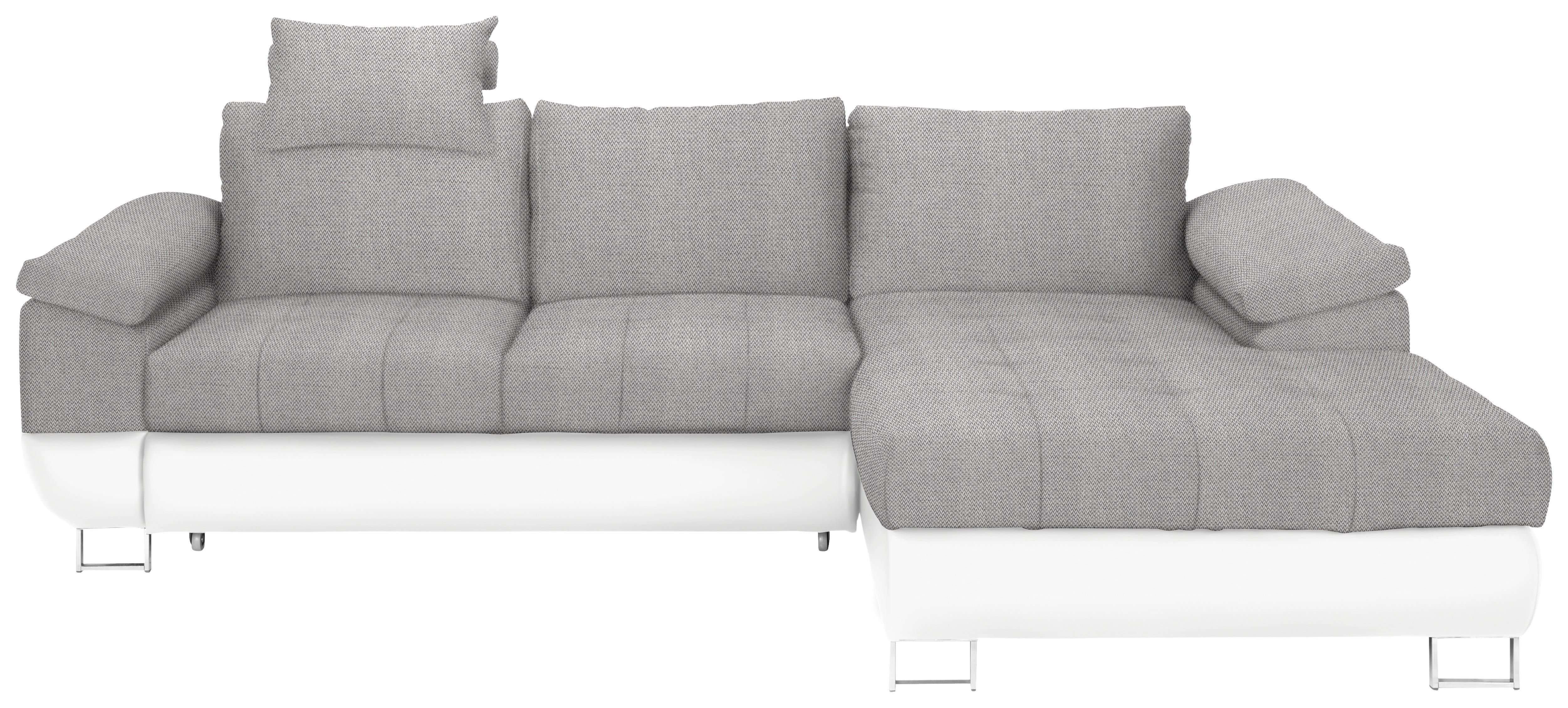 Wohnlandschaft in Grau/Weiß mit Bettfunktion - Chromfarben/Weiß, MODERN, Kunststoff/Textil (268/170cm) - Based