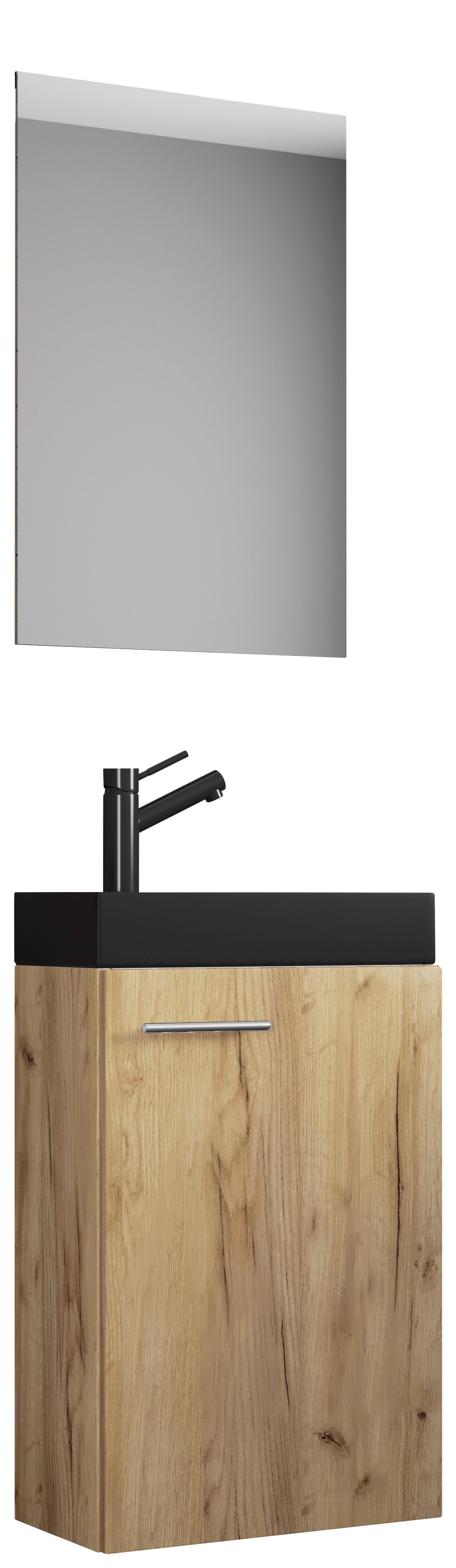 Kopalnica Za Goste Slito, Medeni Hrast, 3-Delno - srebrne barve/črna, Moderno, umetna masa/steklo (41cm) - MID.YOU