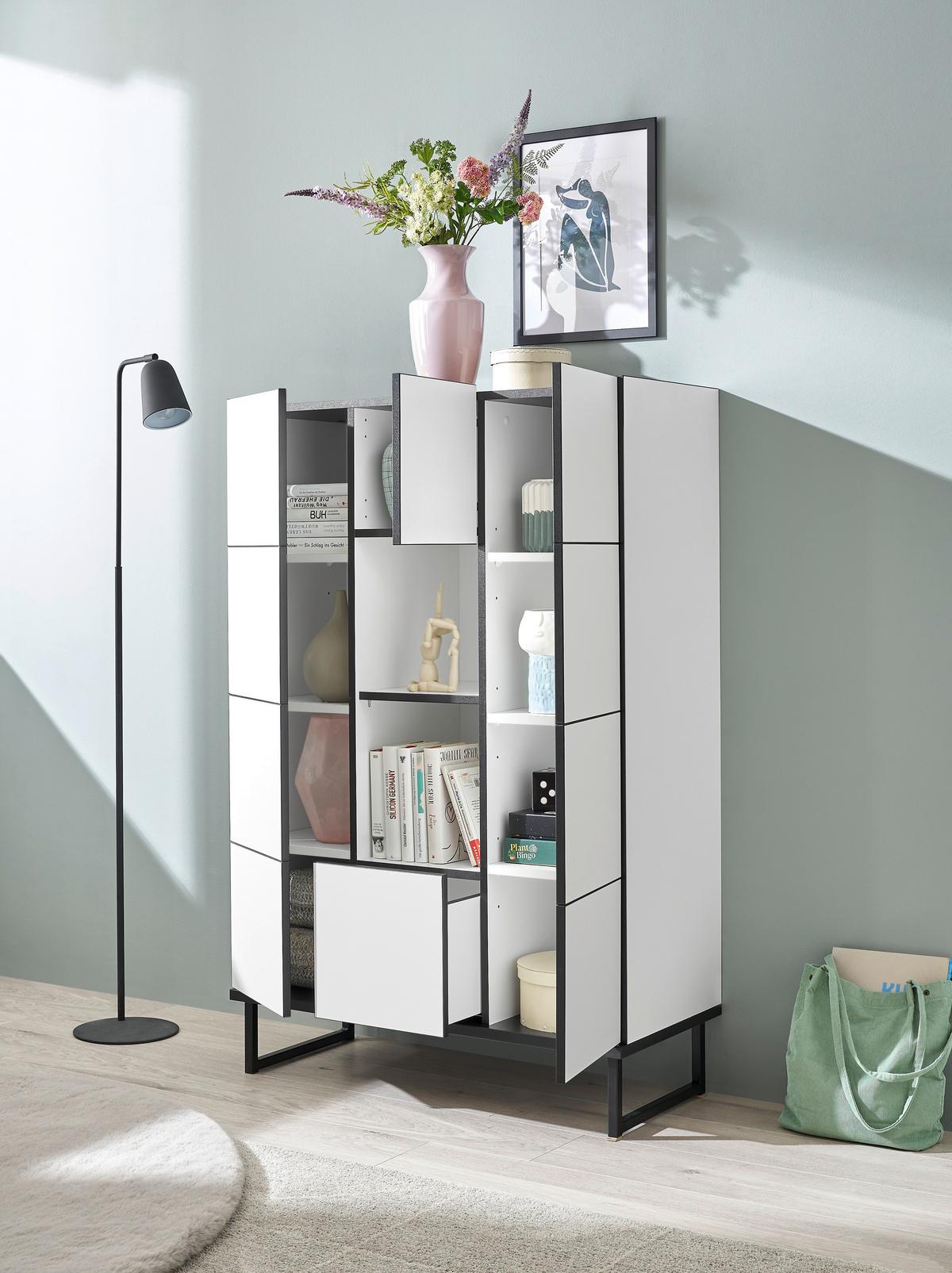 KOMODA WYSOKA VEGA - czarny/biały, Design, materiał drewnopochodny/metal (90/136/40cm) - home24