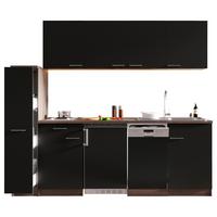 Küchenblock Oliver mit Geräten ca. 225 cm Schwarz - Eichefarben/Schwarz, Basics, Holzwerkstoff/Kunststoff (225cm) - Respekta