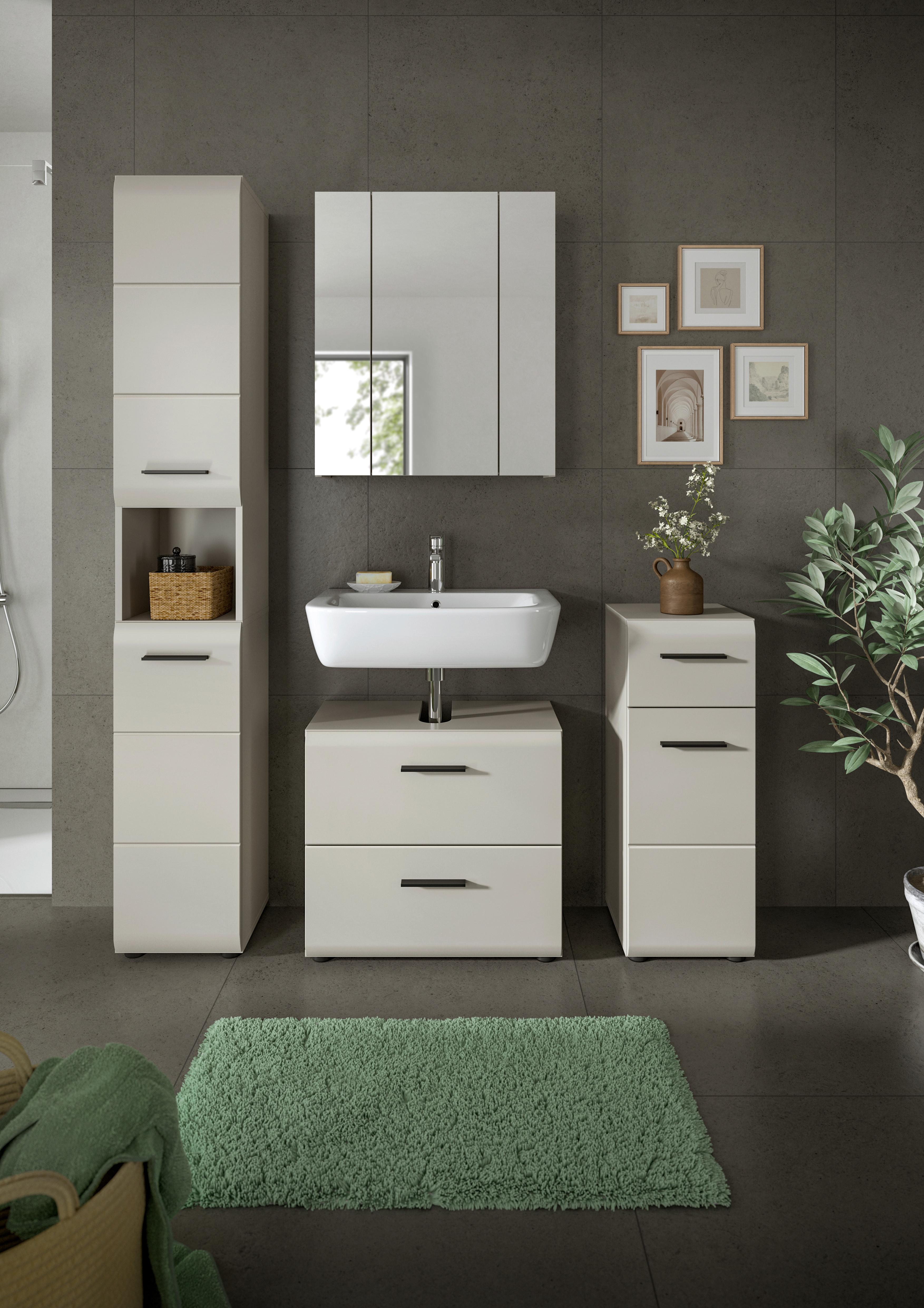 Badezimmer Ice Kaschmir 4-teilig - Kaschmir/Schwarz, Trend, Glas/Holzwerkstoff (120cm) - MID.YOU