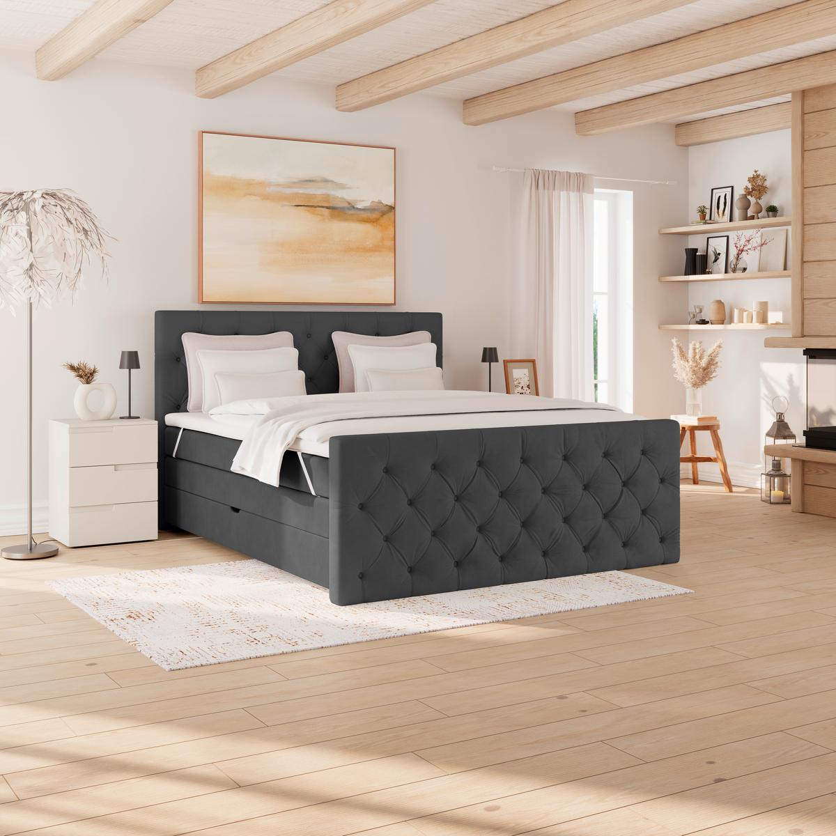 Boxspring Krevet Elio - boje grafita/bež, Romantično / ladanjski, tekstil/plastika (160/200cm) - Modern Living