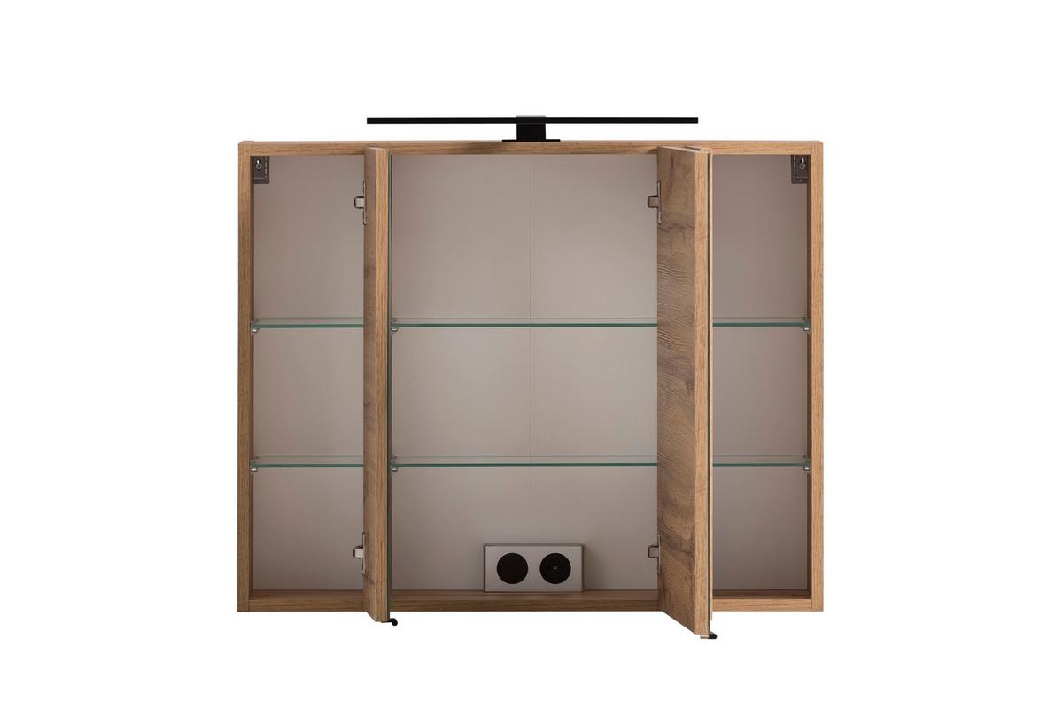 Spiegelschrank in Eiche Wotan - Eiche Wotan/Schwarz, ROMANTIK / LANDHAUS, Glas/Holzwerkstoff (80/64/20cm) - Mömax