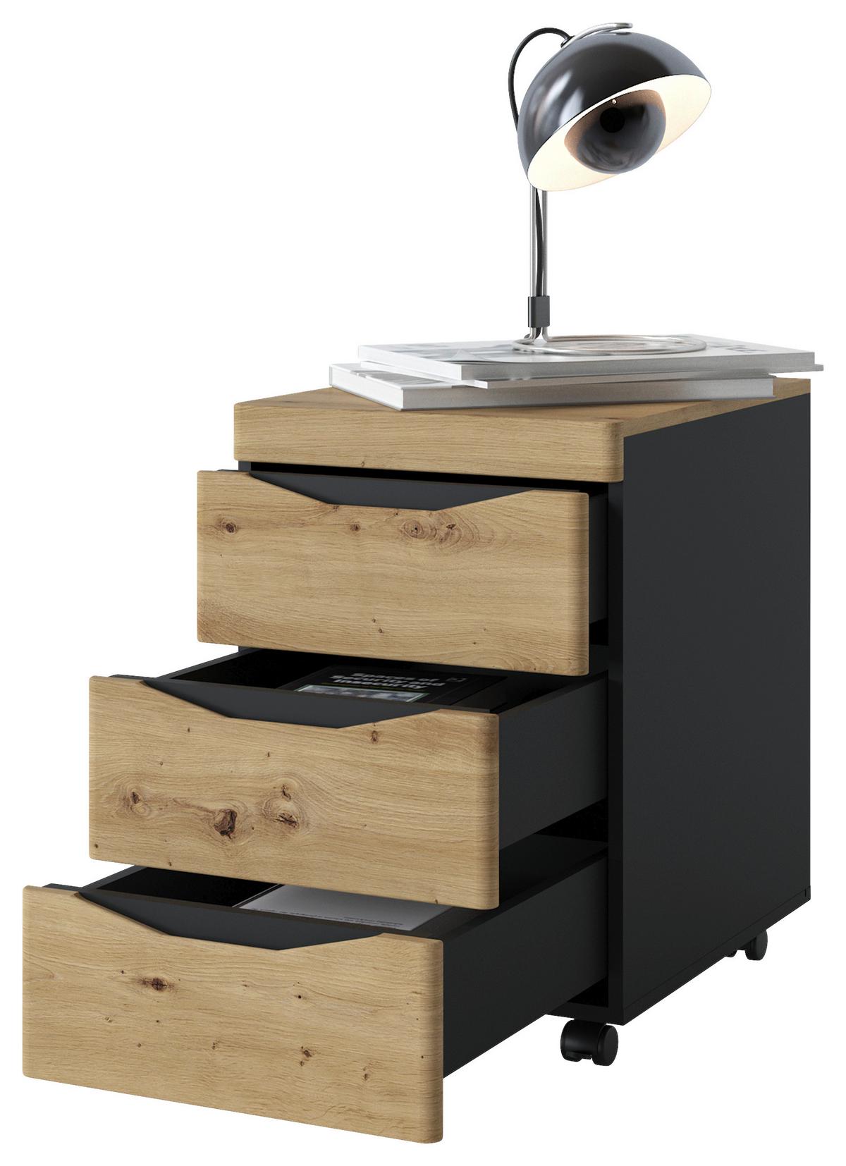 Predalnik Na Kolescih Turino, Antracit, Barva Hrasta - antracit/hrast artisan, Trend, umetna masa/leseni material (44,9/66/54,9cm)