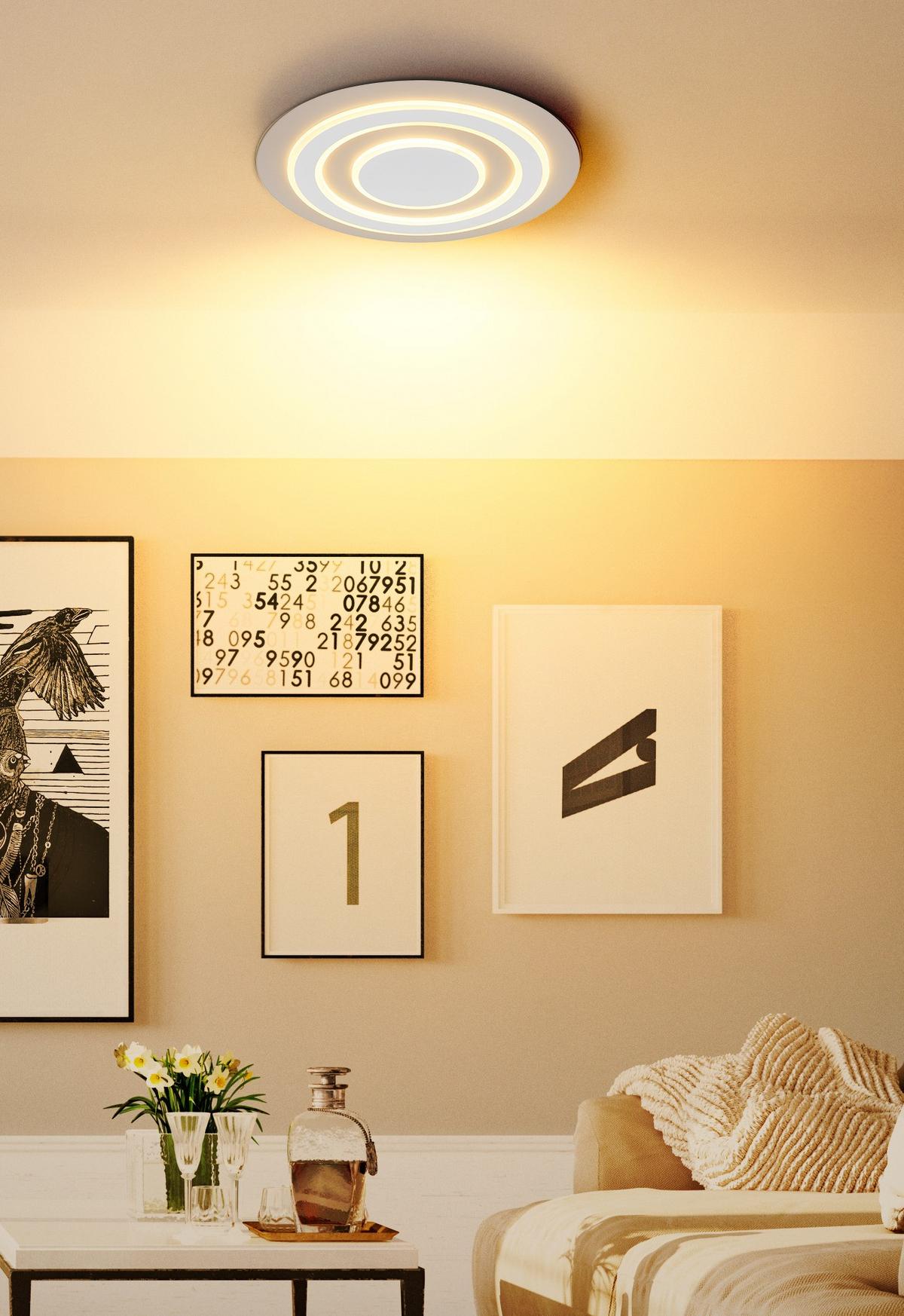 LED-DECKENLEUCHTE 48032-40S JAYDEN - Sandfarben/Weiss, Design, Kunststoff/Metall (48/5,5cm) - Globo