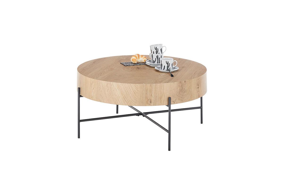 Măsuță de cafea MANACOR - culoare lemn stejar/negru, Modern, metal/material pe bază de lemn (80/36cm) - Zandiara