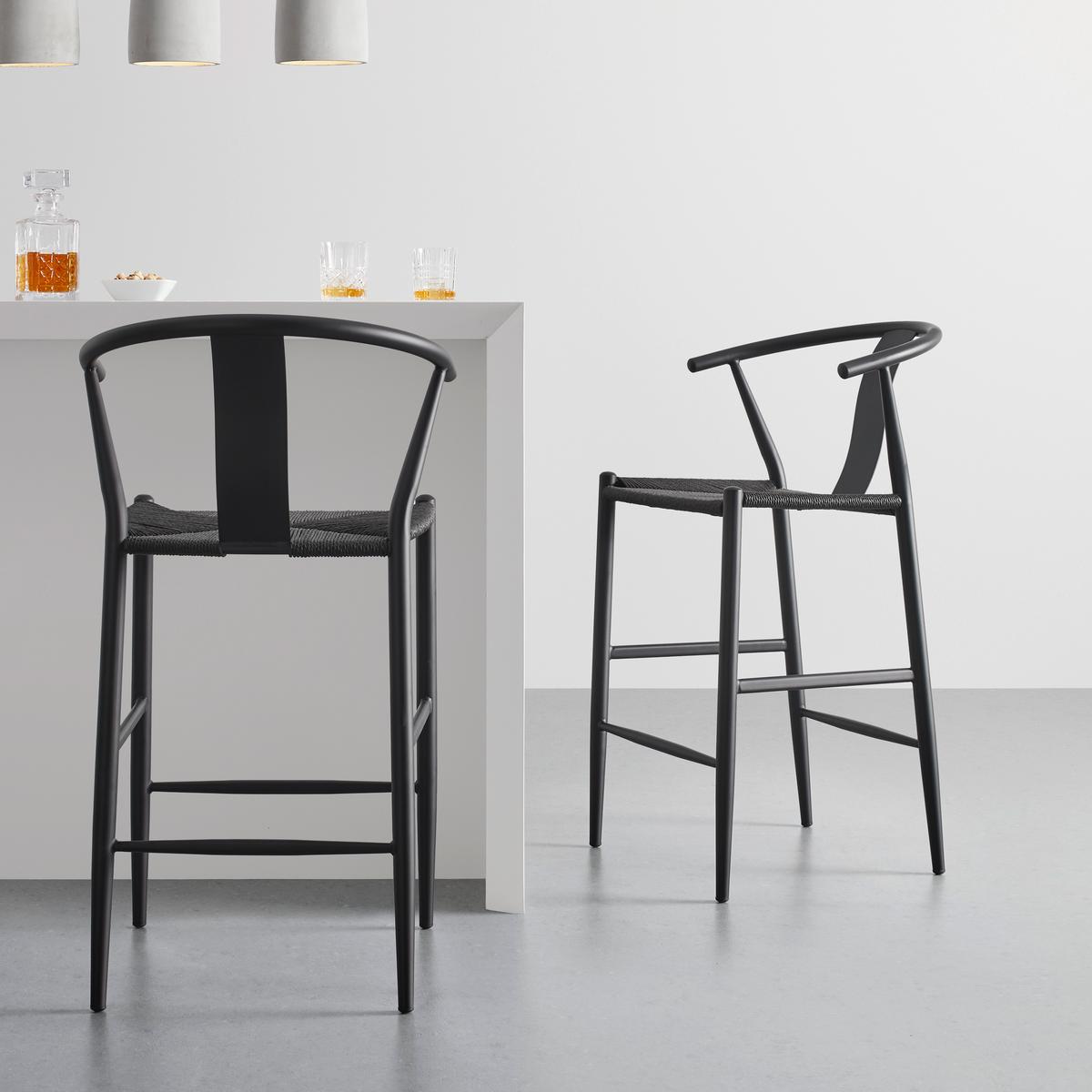 Barhocker Monica Schwarz Metall/Schnur - Schwarz, Modern, Textil/Metall (55/97/56cm) - Bessagi Home