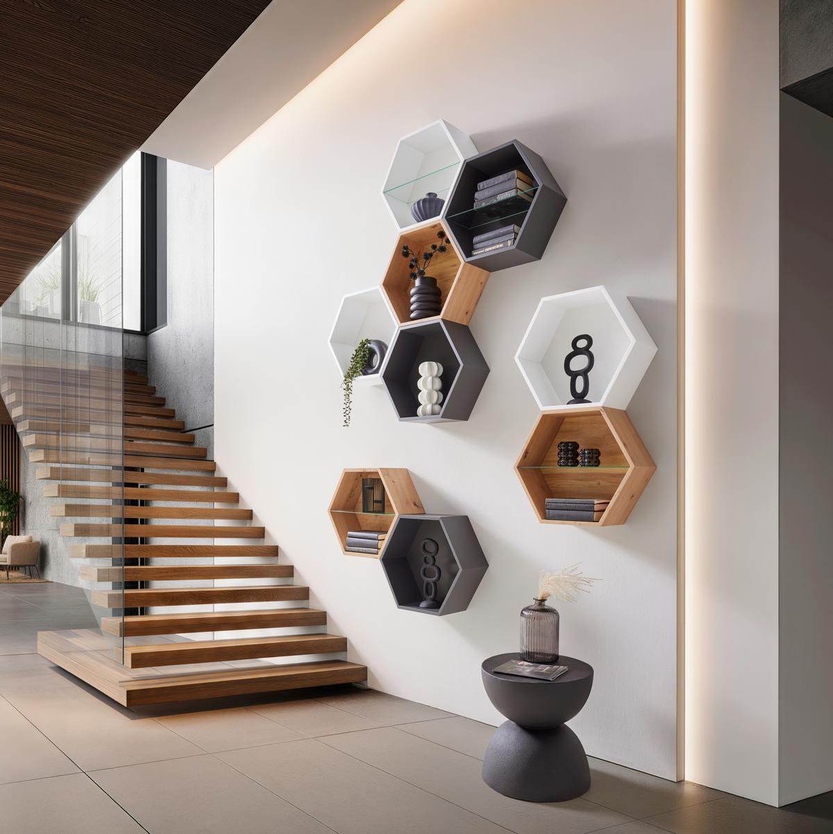 Etajeră de perete EDGE - stejar Artisan, Modern, material pe bază de lemn (51/44/19cm) - Modern Living