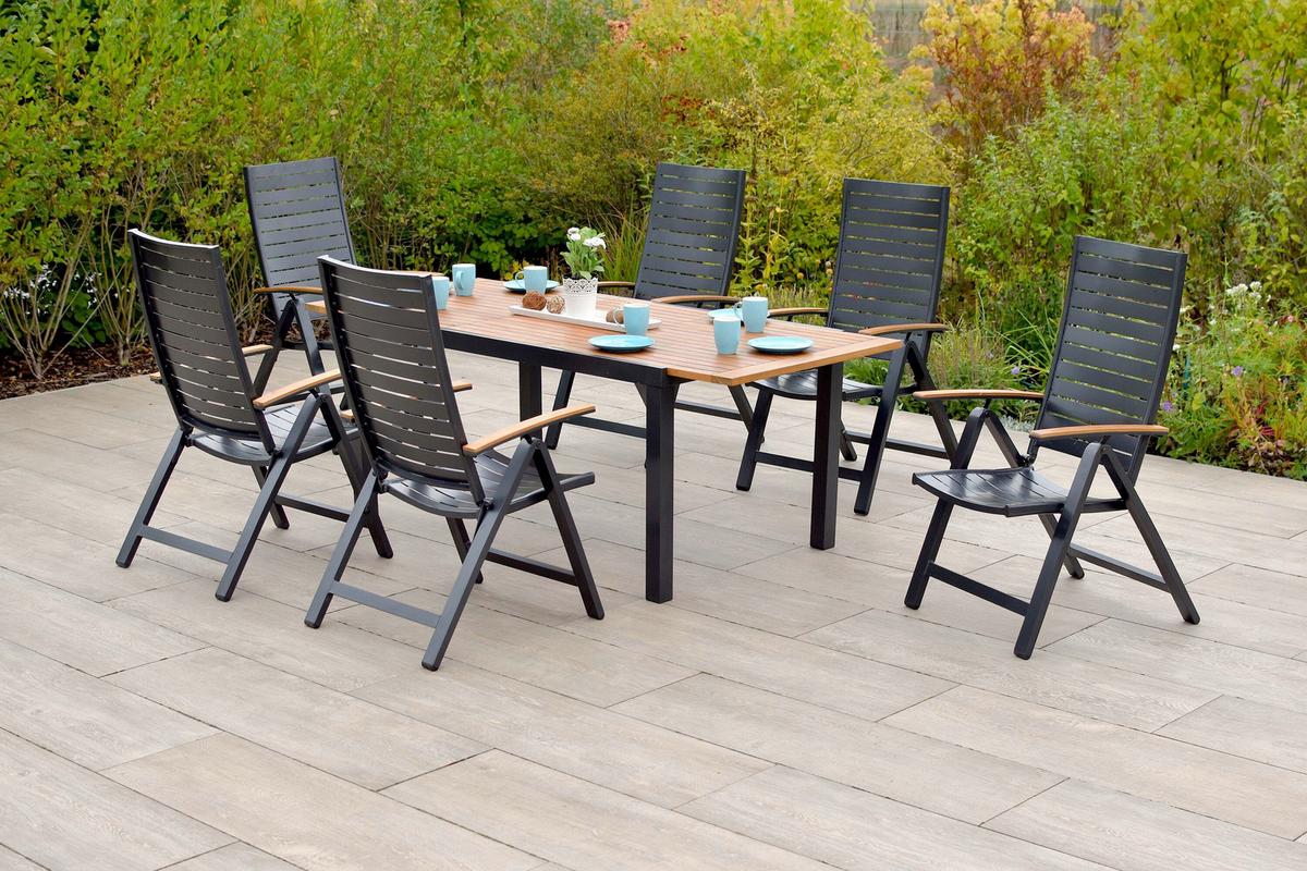 Gartentischgruppe Astros 7-tlg. Graphitfarben - Graphitfarben/Naturfarben, KONVENTIONELL, Holz/Kunststoff - Gardenson