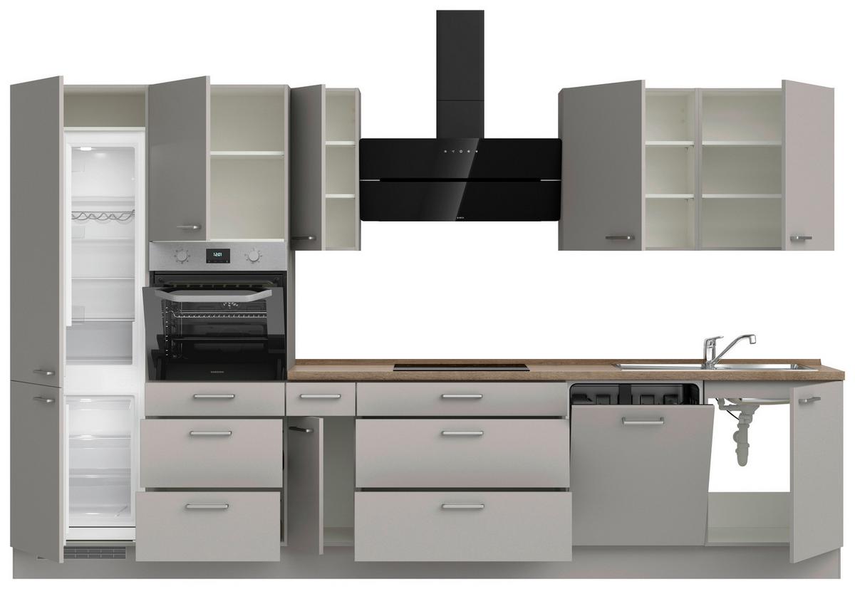 Küchenblock Touch High m. Geräten Grau - Eiche dunkel/Edelstahlfarben, MODERN, Holzwerkstoff/Metall (360cm) - Nobilia