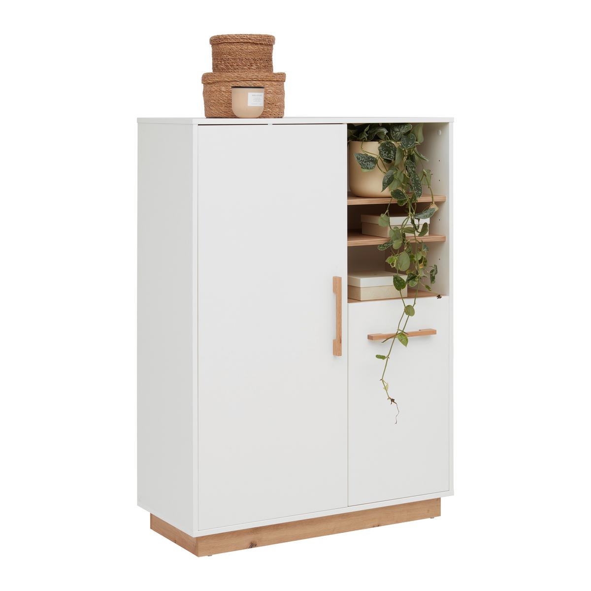 Highboard Luna White in Weiß ca. 93x130x40cm - Weiß/Eiche Artisan, KONVENTIONELL, Holzwerkstoff (93/130/40cm) - Roba