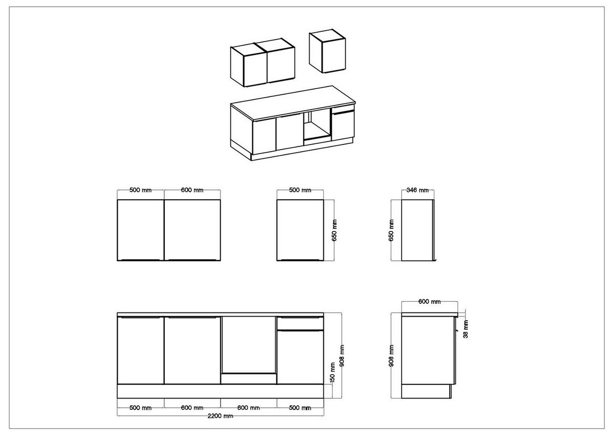 Küchenblock mit Geräten Grau B: ca. 220 cm - Anthrazit/Alufarben, LIFESTYLE, Holzwerkstoff/Kunststoff (220cm) - Respekta